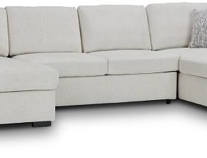 Blakely White Fabric Double Chaise Sleeper Storage Sectional