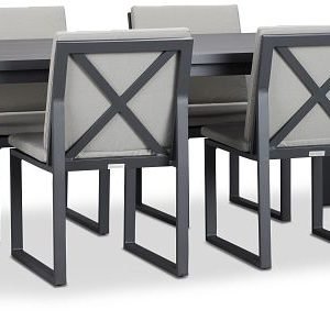 Linear Dark Gray 87″” Aluminum Table & 4 Cushioned Side Chairs