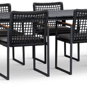 Sunrise Dark Gray 86″” Rectangular Table & 4 Teak Arm Chairs