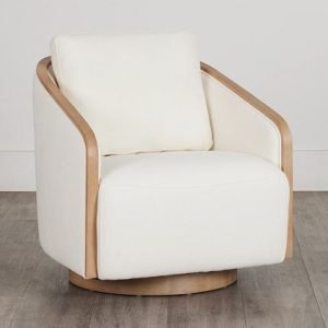 Campbell White Fabric Swivel Accent Chair