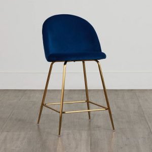 Capri Dark Blue Velvet Upholstered 24″” Barstools W/gold Legs